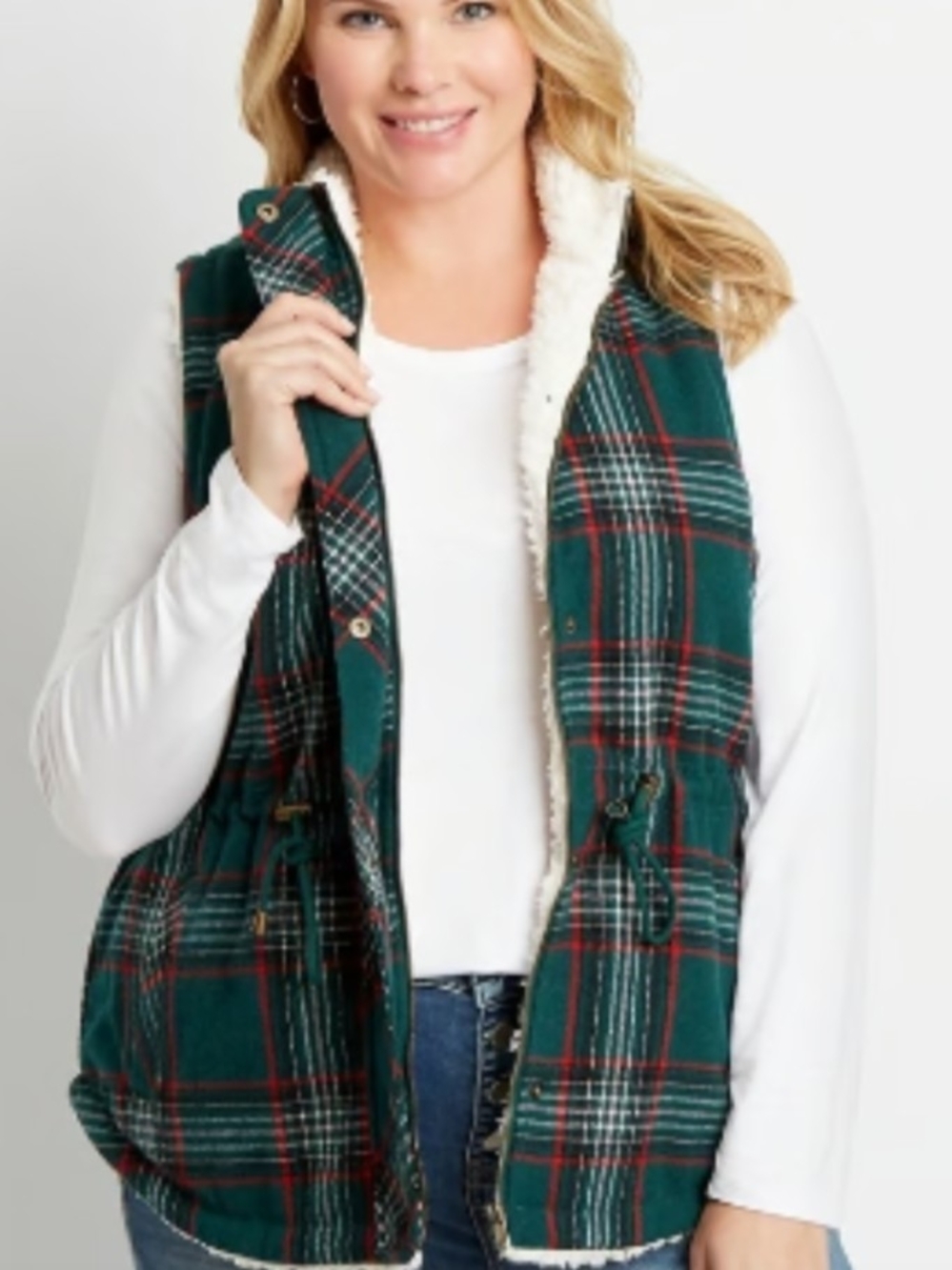 Maurices Plaid Sherpa-Lined Vest, SZ 2X, EUC